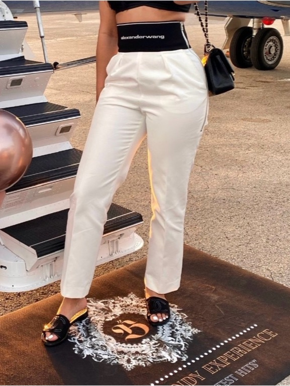 Alexander Wang Cream Straight Leg Logo Waistband Trousers